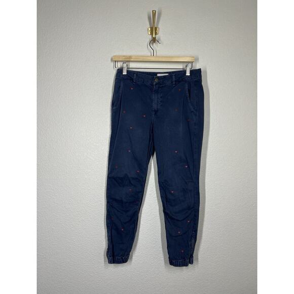 Sundry Heart Print Jogger Pants Size 26 Navy Zip Hem - Picture 1 of 6